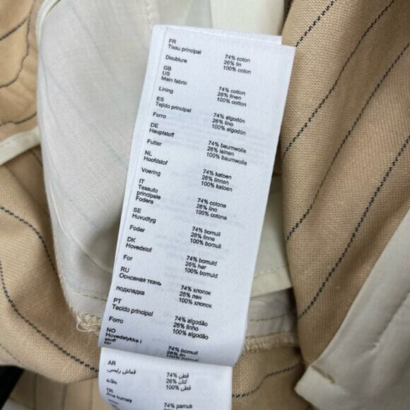 NWT MAJE Fitted High Waisted Linen Blend Striped Trousers XL Beige Black - Picture 7 of 9